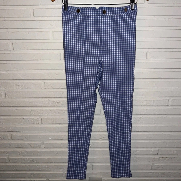 Forever 21 Blue and White Gingham Printed Skinny Leg Pants, Women’s Size Small - Picture 1 of 6